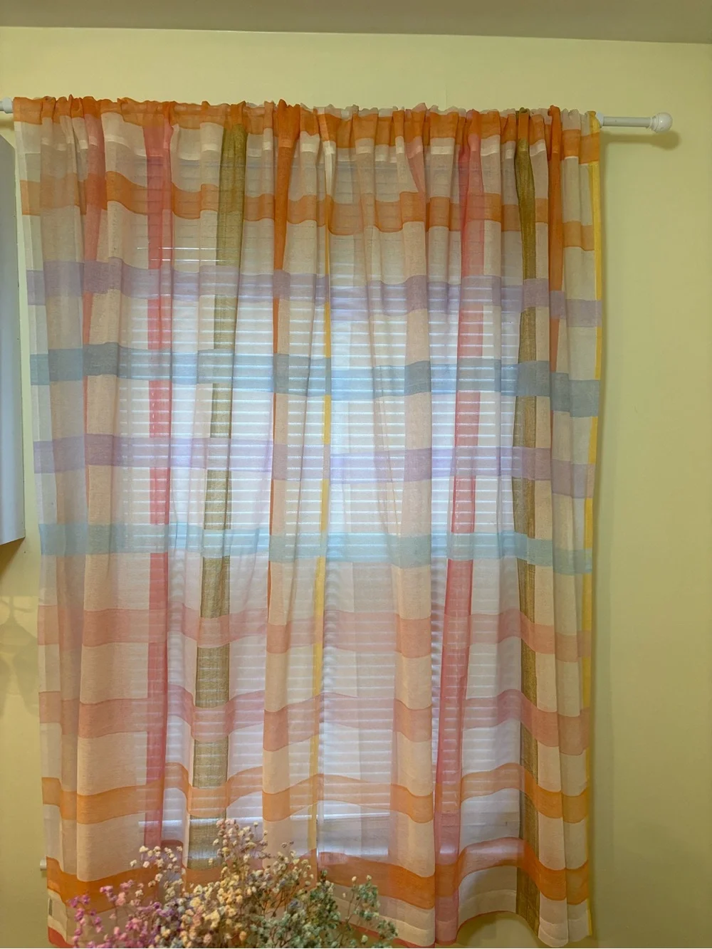 Pastel Plaid Sheer Kitchen Curtains- Society 6